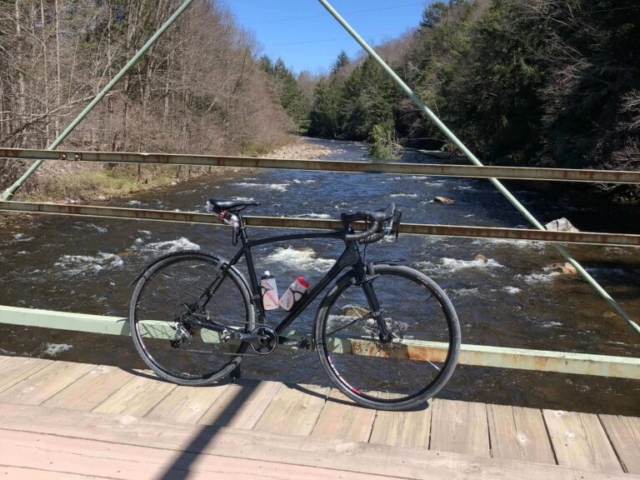 Public Lands Ride - 2021 - Loyalsock State Forest - Worlds End State Park - Bike Shot on Bridge Over Loyalsock Creek on Rock Run Road