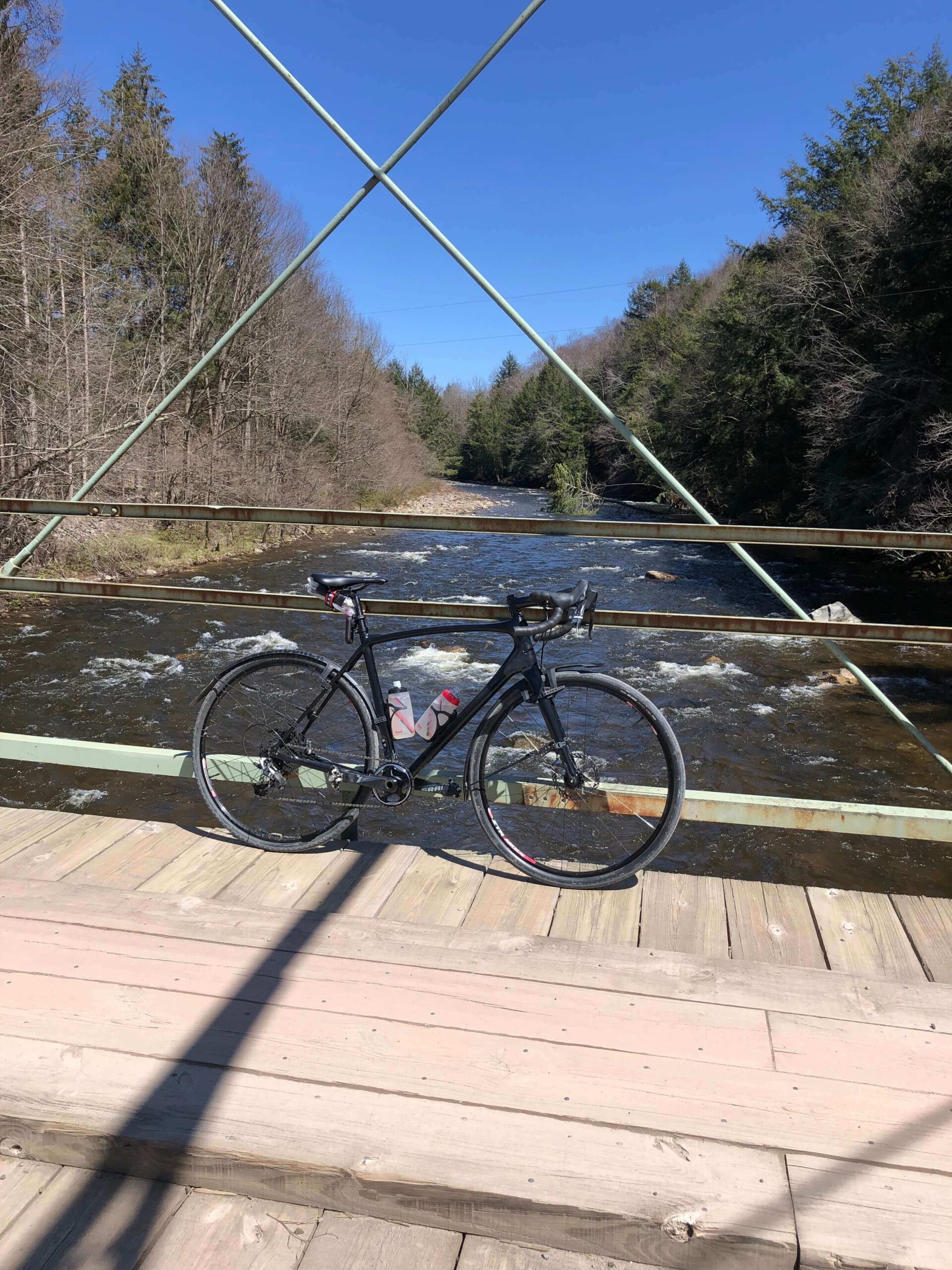 Public Lands Ride - 2021 - Loyalsock State Forest - Worlds End State Park - Bike Shot on Bridge Over Loyalsock Creek on Rock Run Road